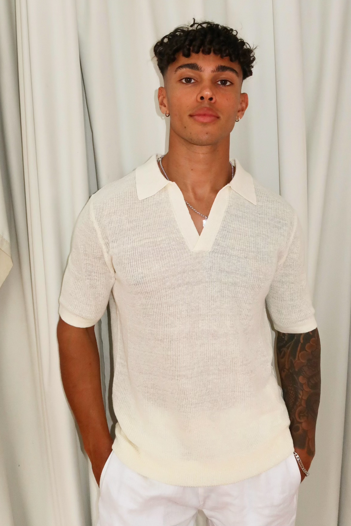 Lucca Linen Polo - White