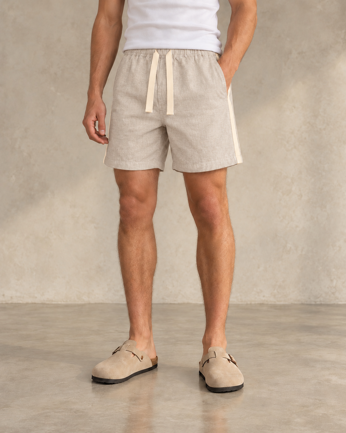 Stripe Linen Short - Oatmeal
