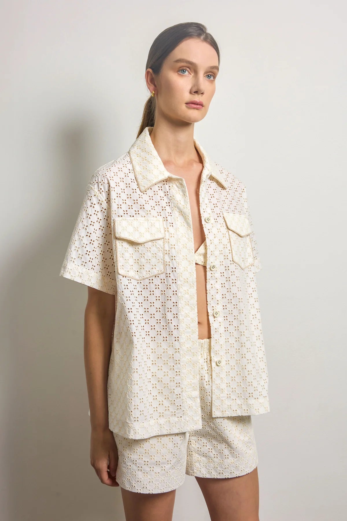 Embroidered Cotton Shirt - Beige