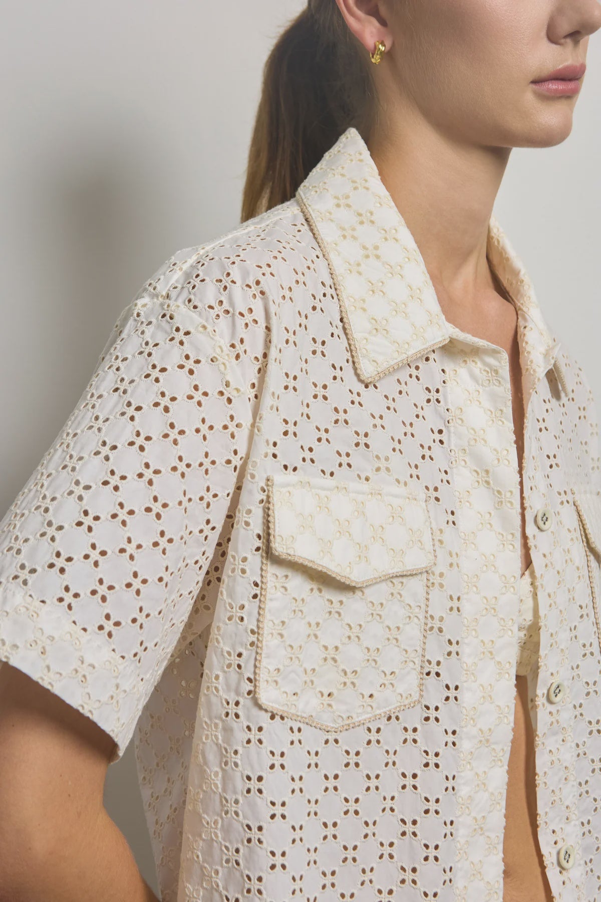 Embroidered Cotton Shirt - Beige