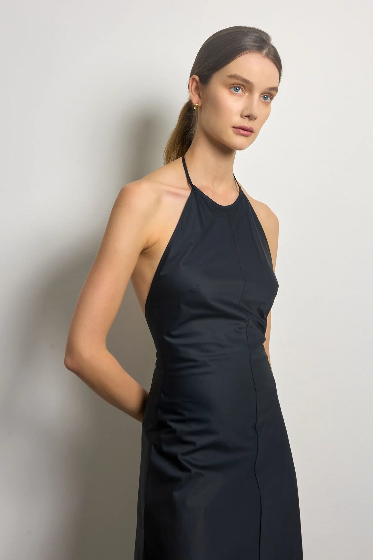 Bias Cut Halter Dress - Lace Trim