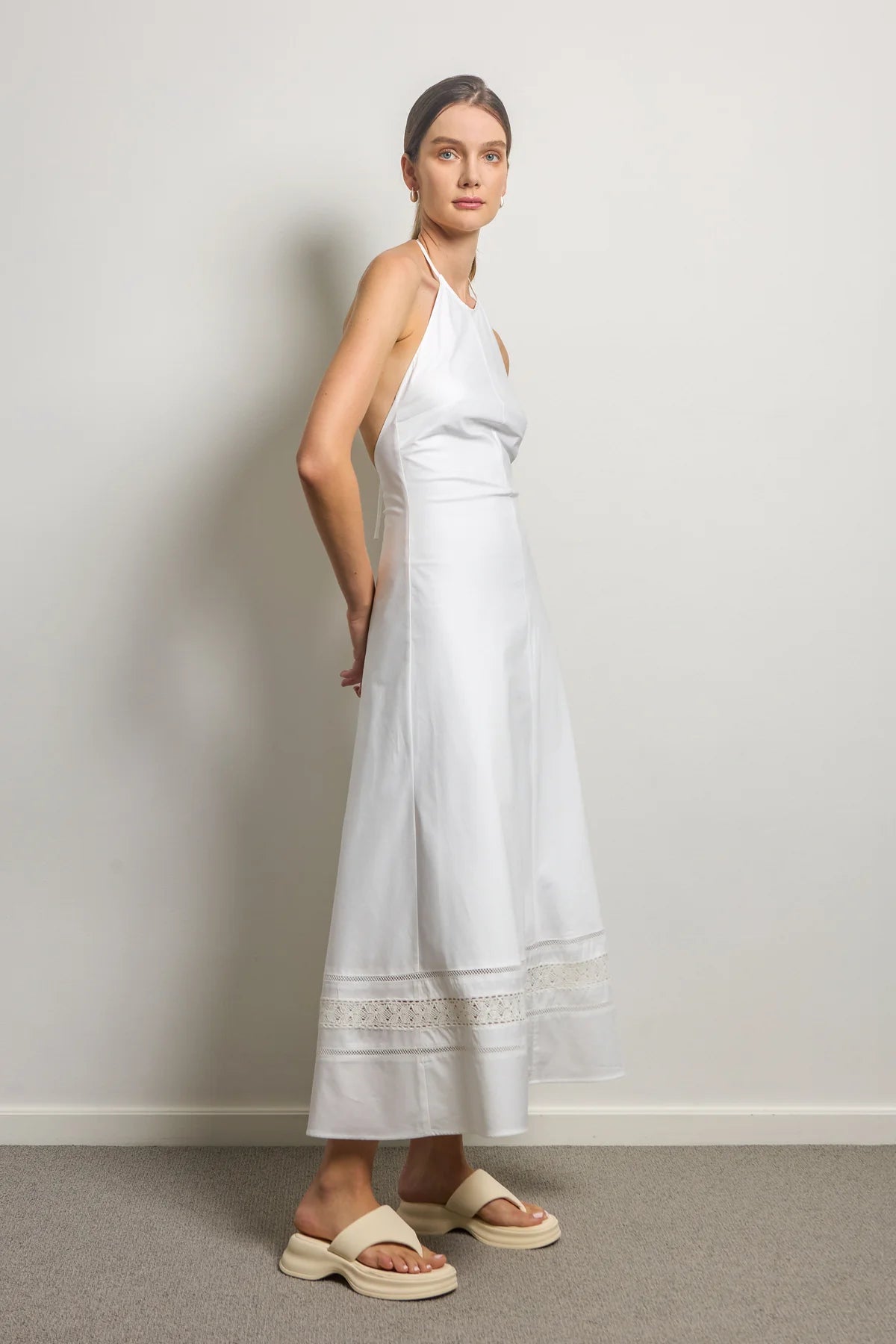 Bias Cut Halter Dress - White