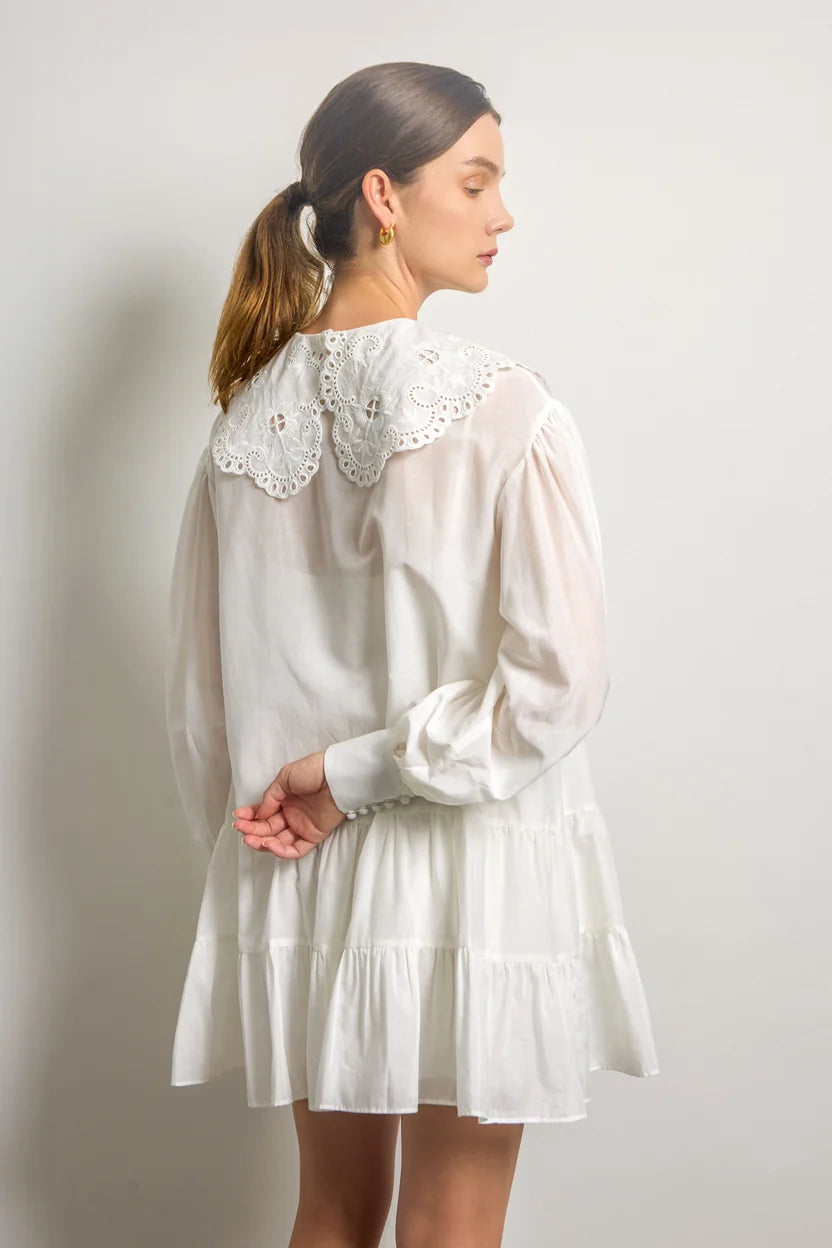 Lace Collar Tier Mini Dress