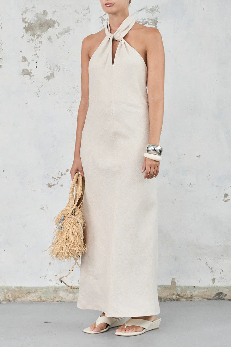 Crossover Linen Dress - Sand