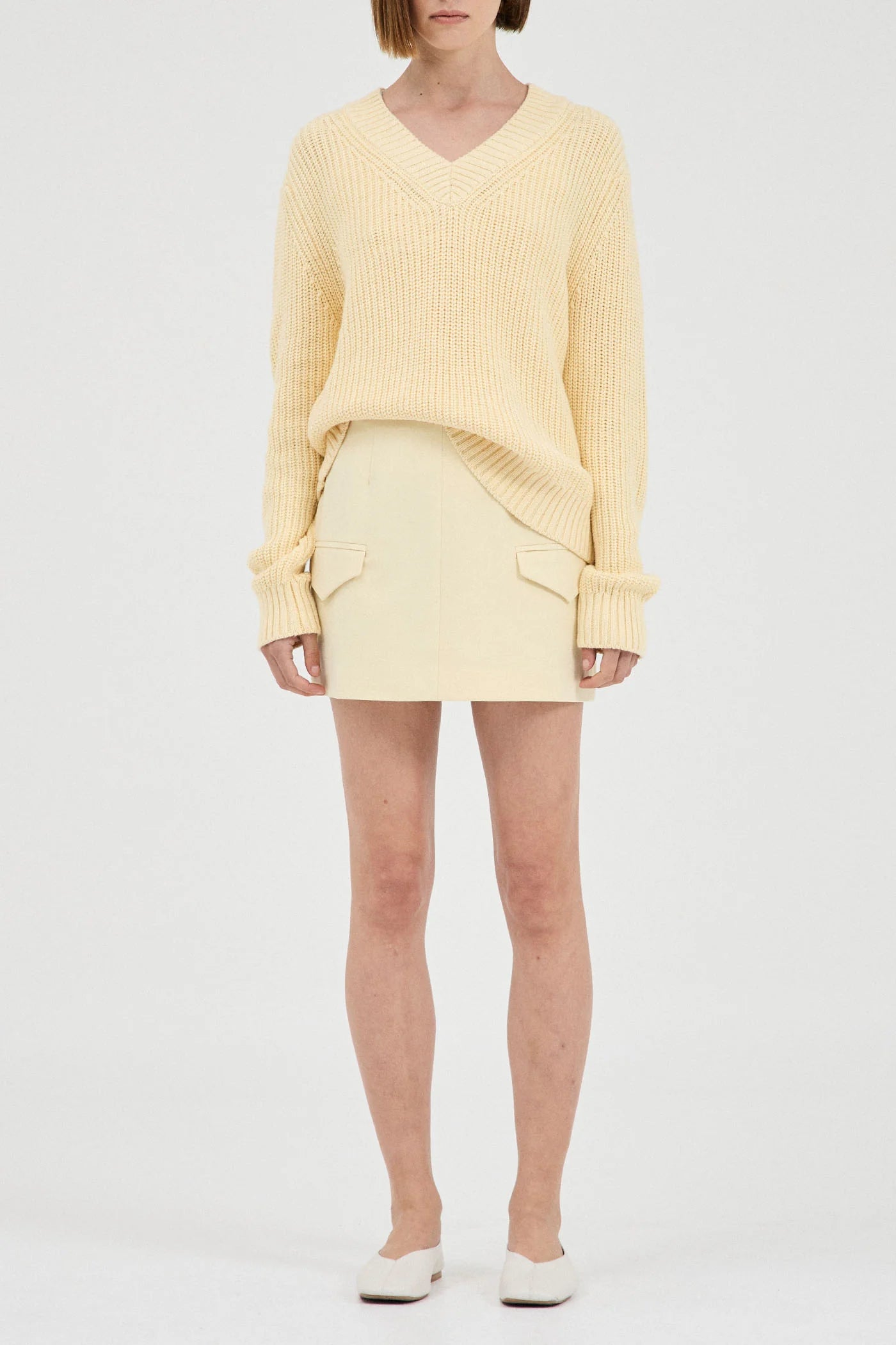 Cotton Cashmere V-Neck Knit - Butter