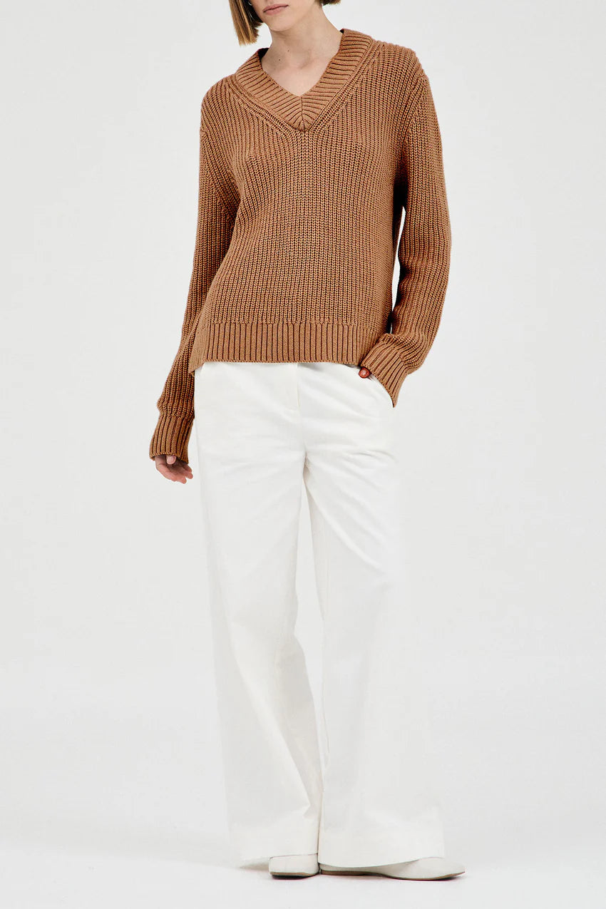 Cotton Cashmere V-Neck Knit - Camel