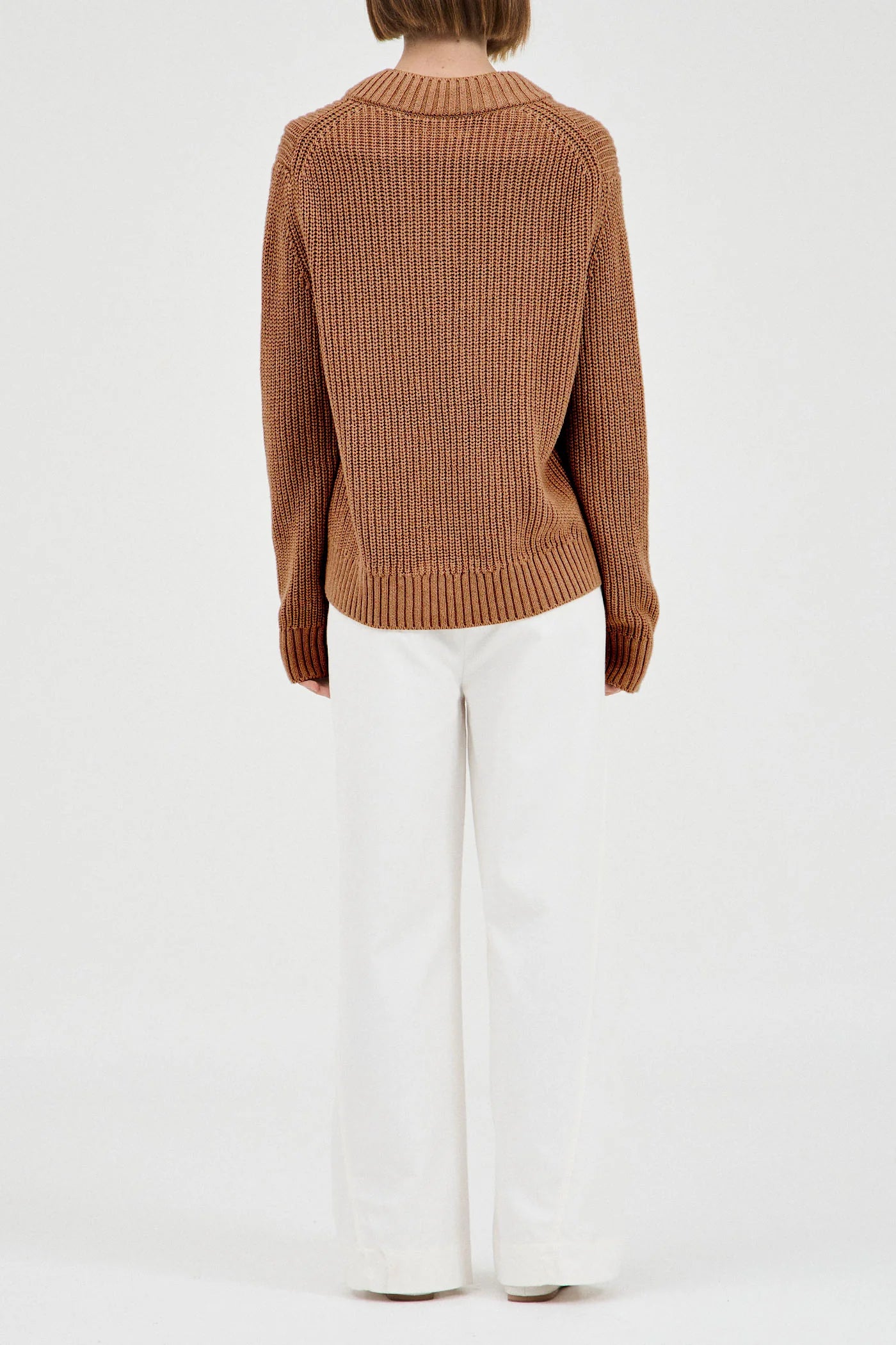 Cotton Cashmere V-Neck Knit - Camel