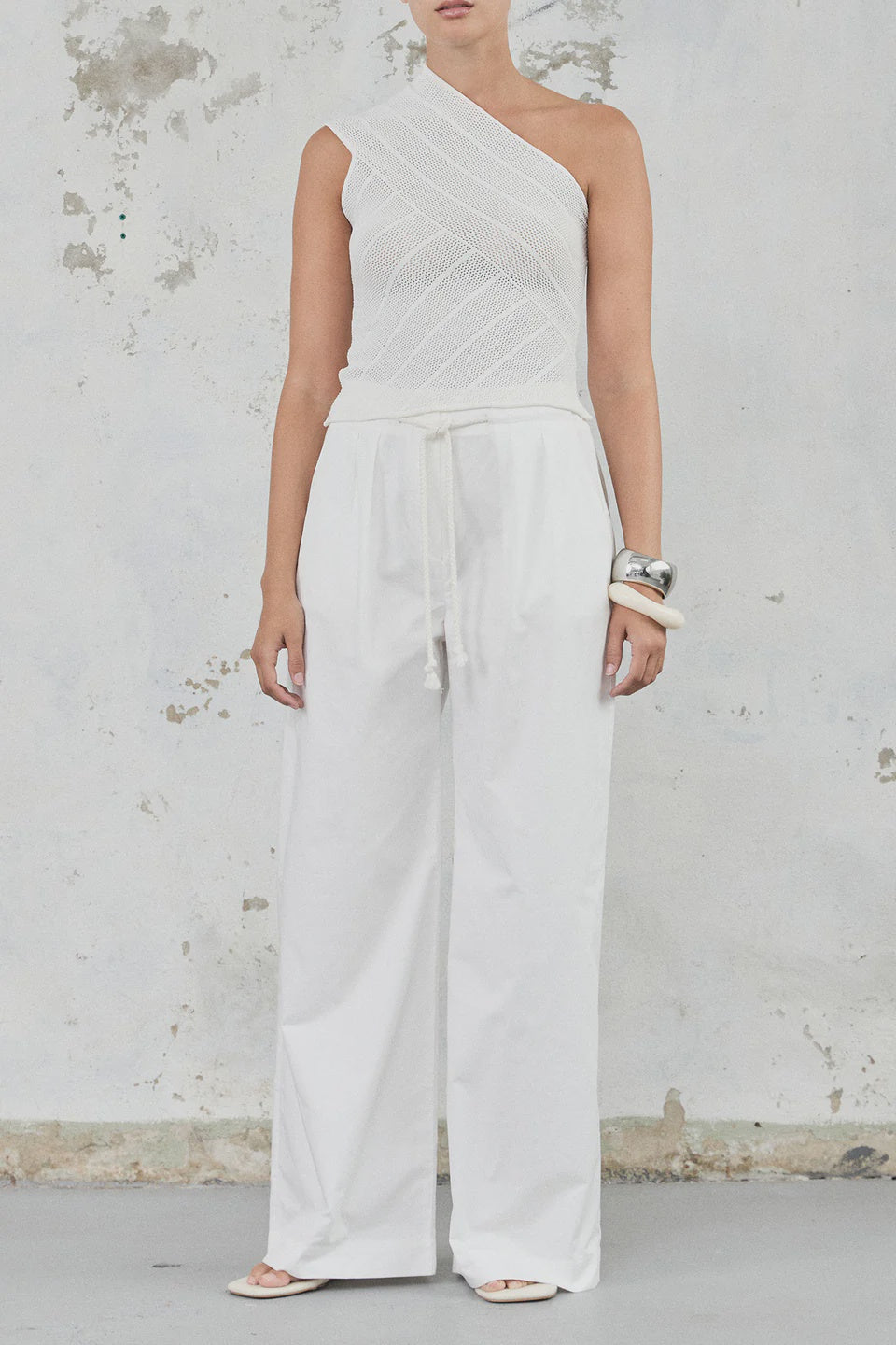 Cotton Poplin Drawstring Pant - White