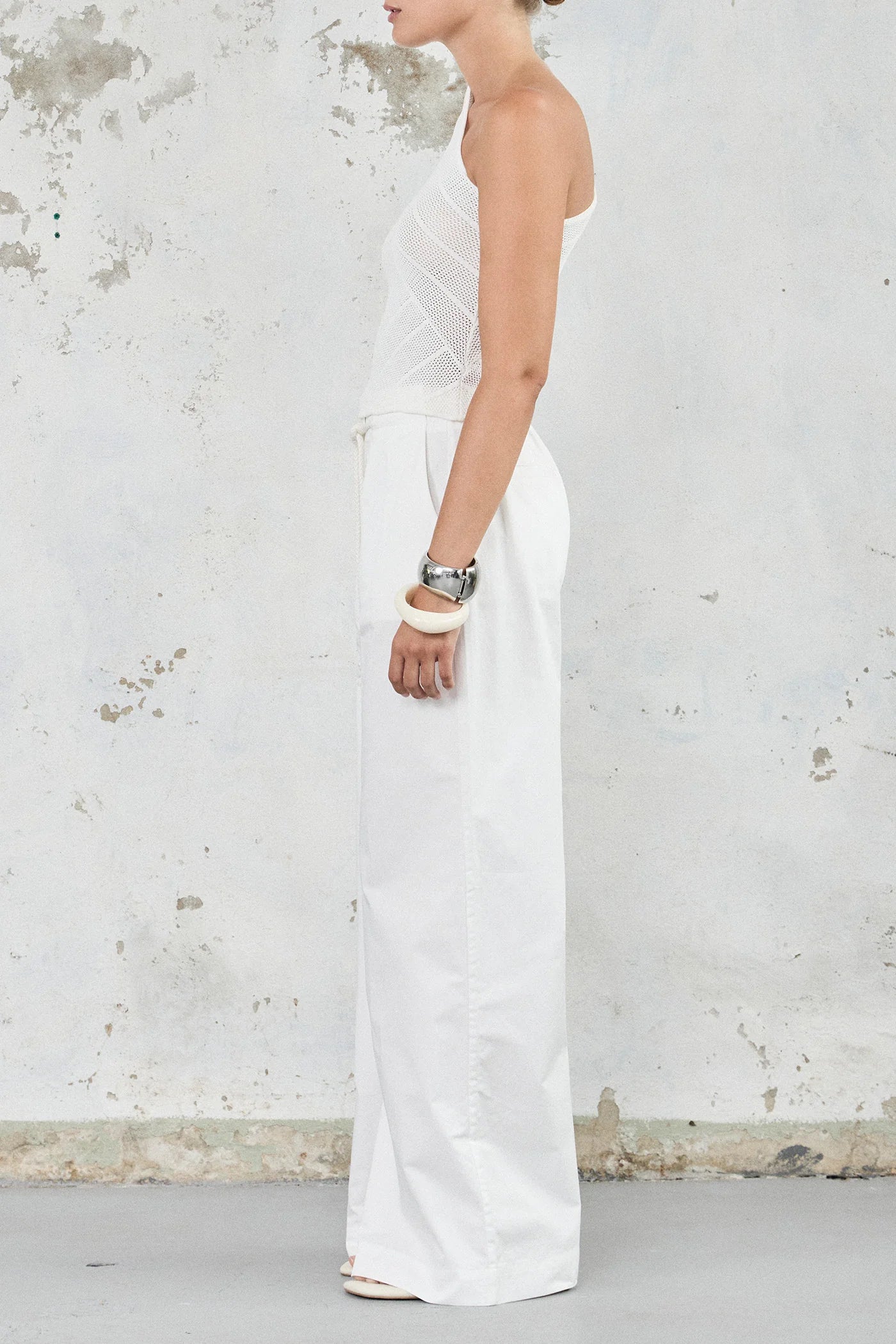 Cotton Poplin Drawstring Pant - White