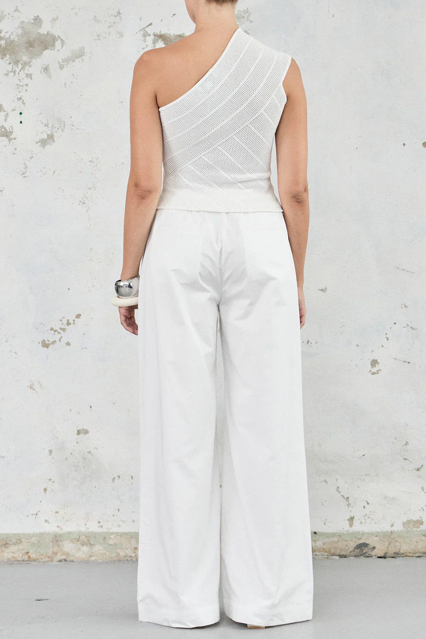 Cotton Poplin Drawstring Pant - White