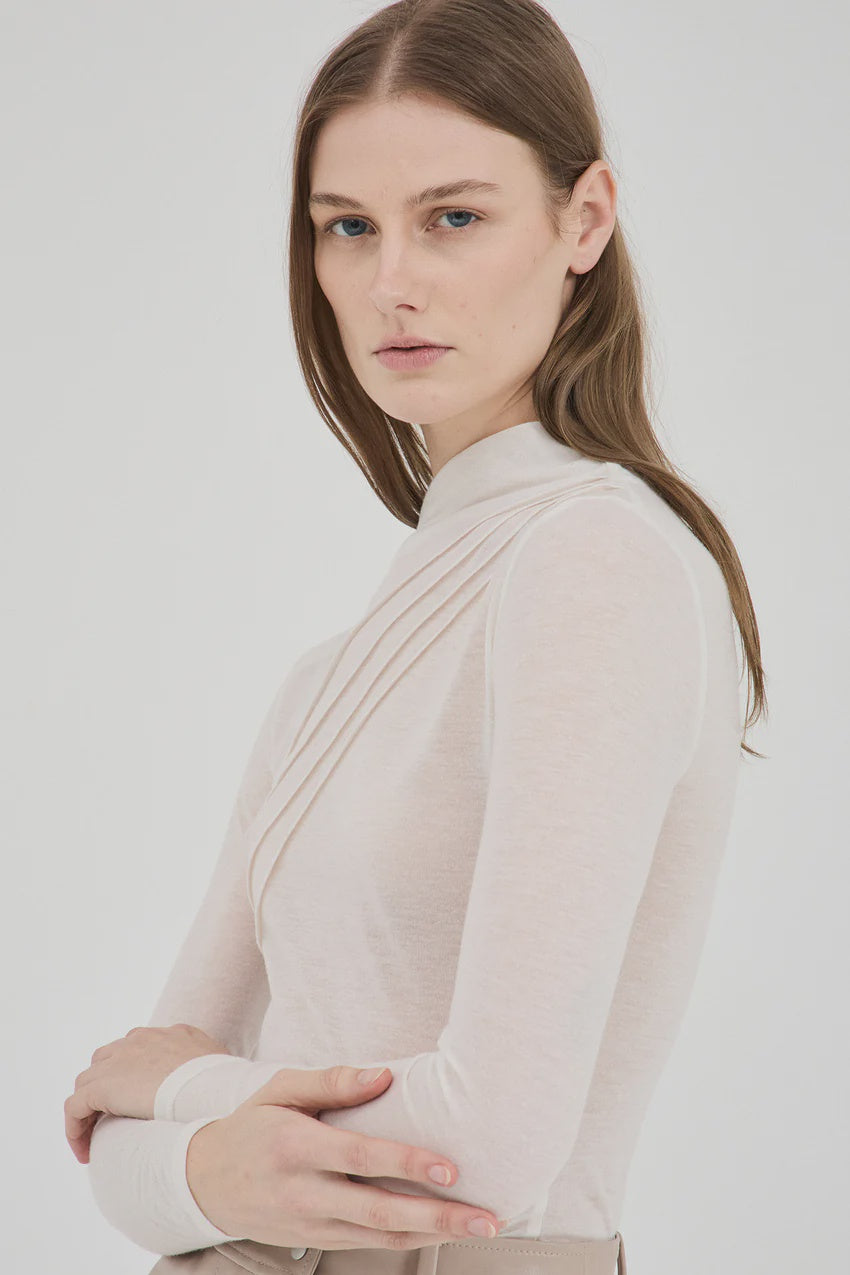 Jersey Stitch Semi Sheer Top - Off White
