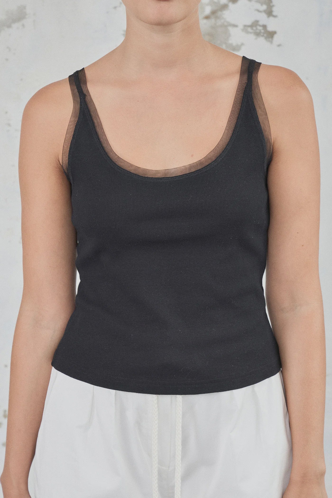 Cotton Mesh Tank - Black