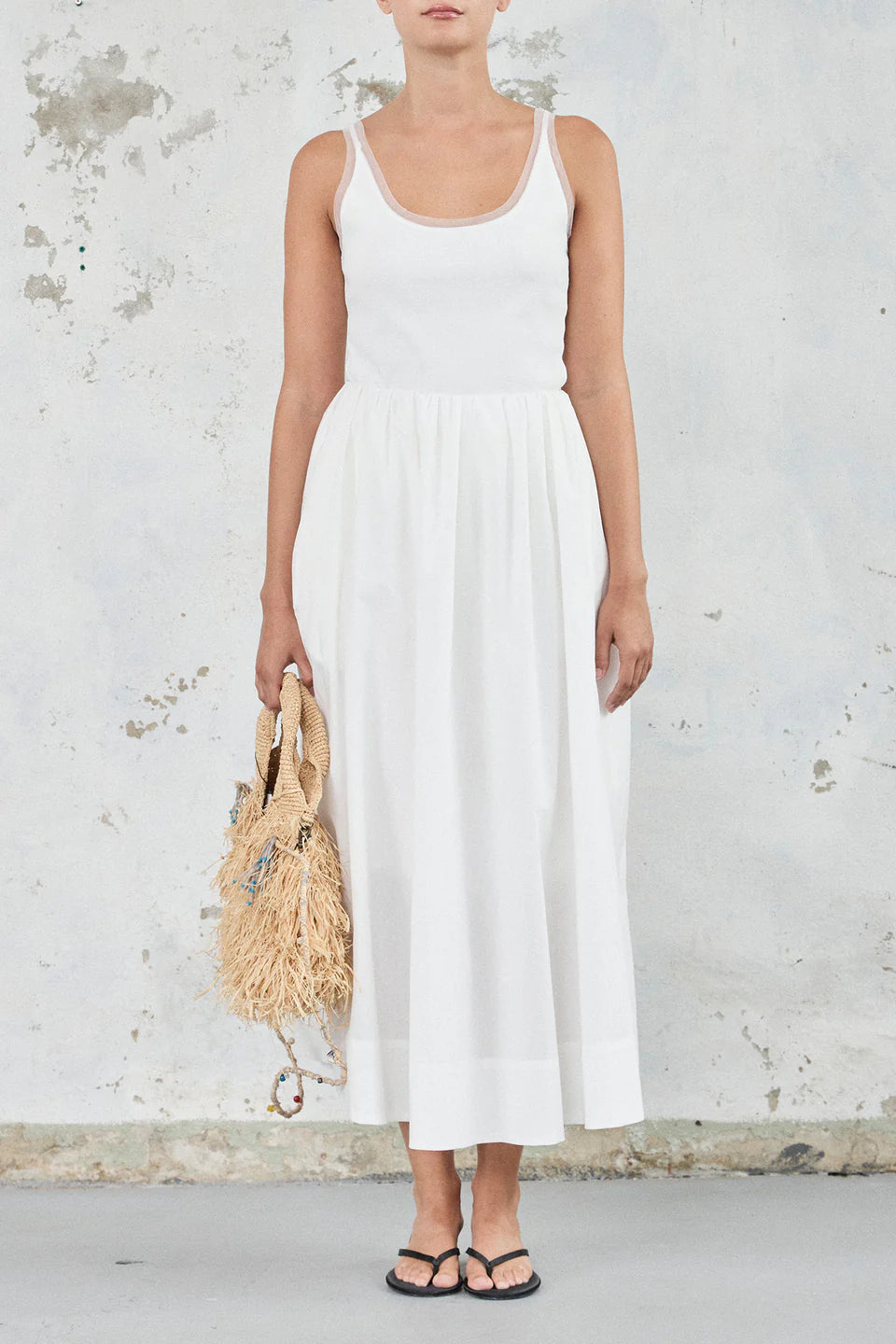 Cotton Mesh Tank - White