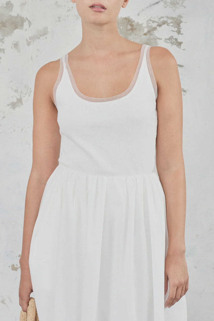Cotton Mesh Tank - White