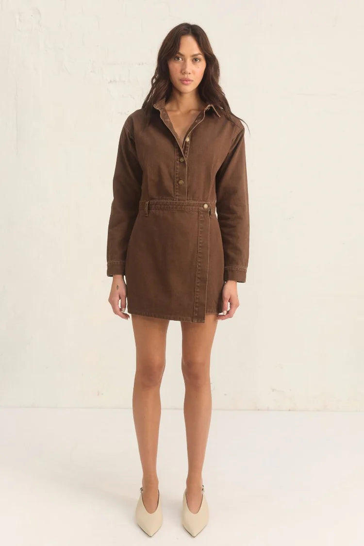 Bayside Denim Dress - Coffee