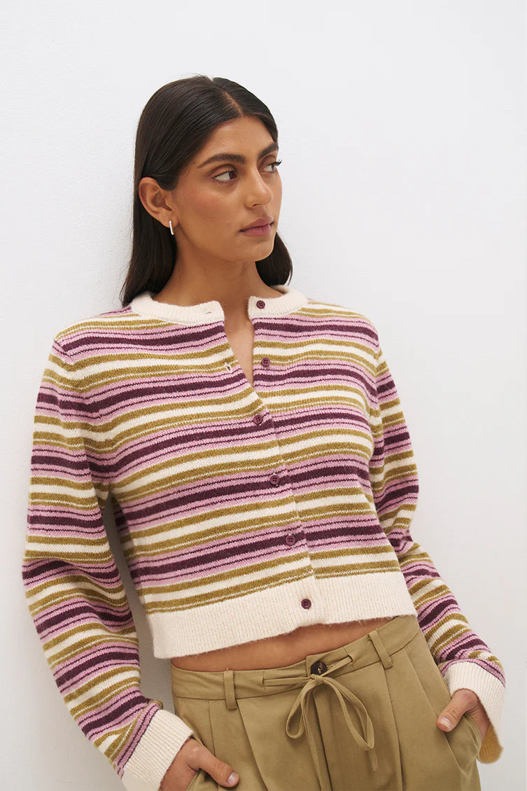 Orchid Stripe Cardigan - Plum Stripe