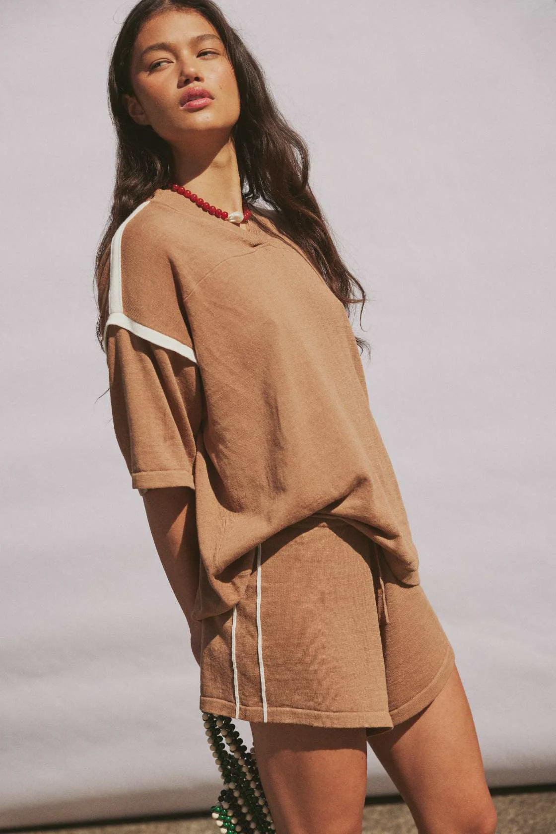 Pippa Drawstring Short - Pecan & White