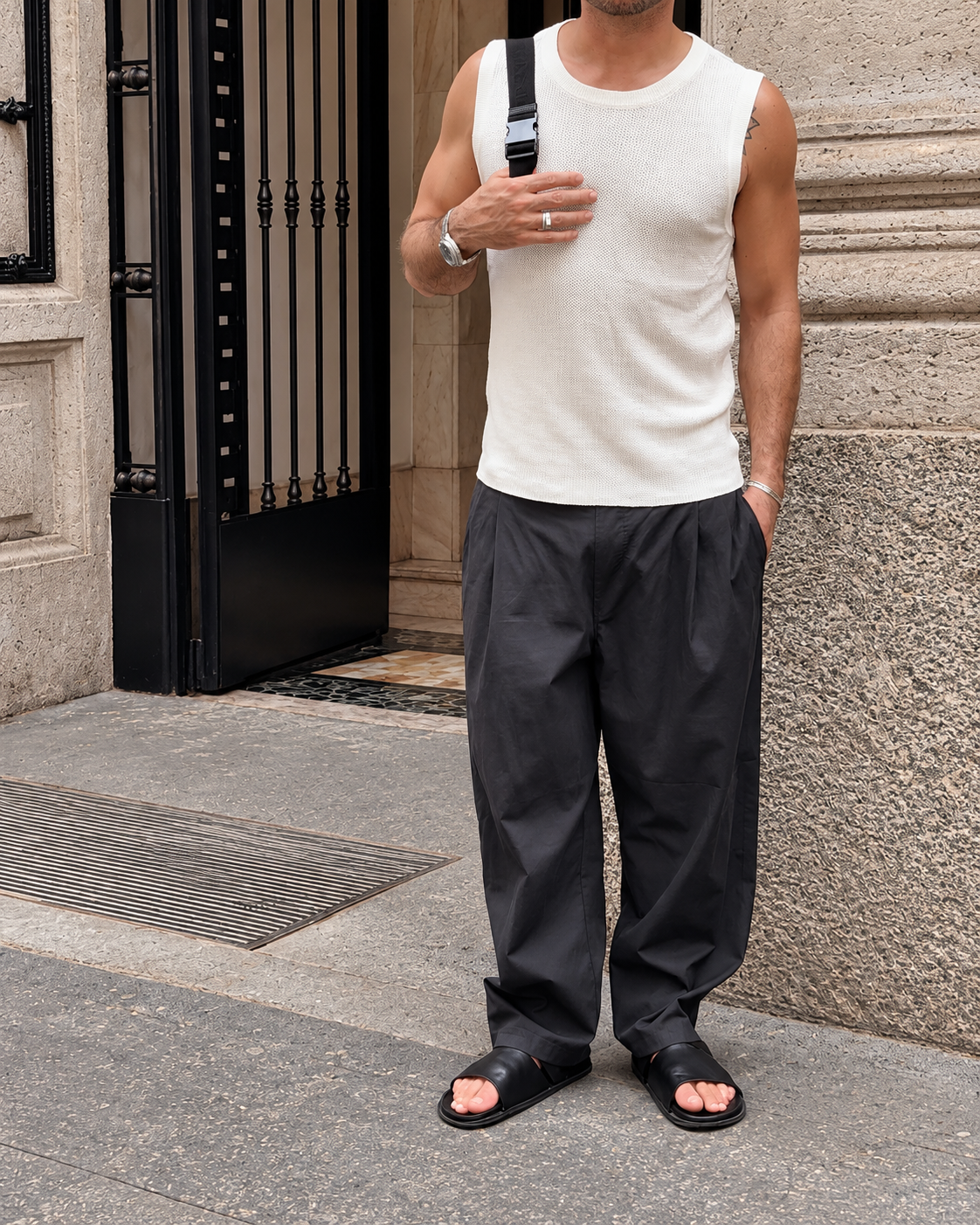 Pleated Cotton Pant - Navy