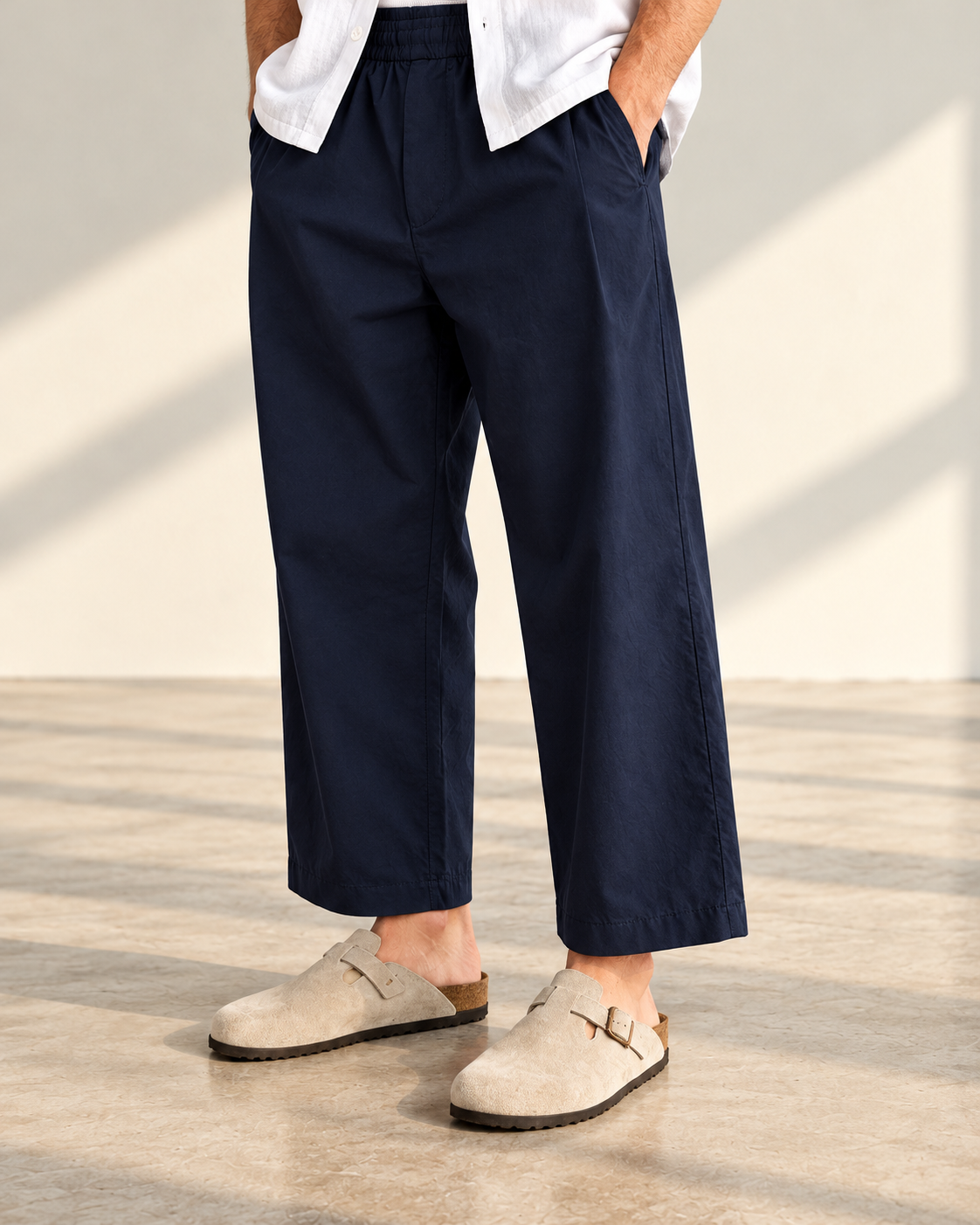 Pleated Cotton Pant - Navy