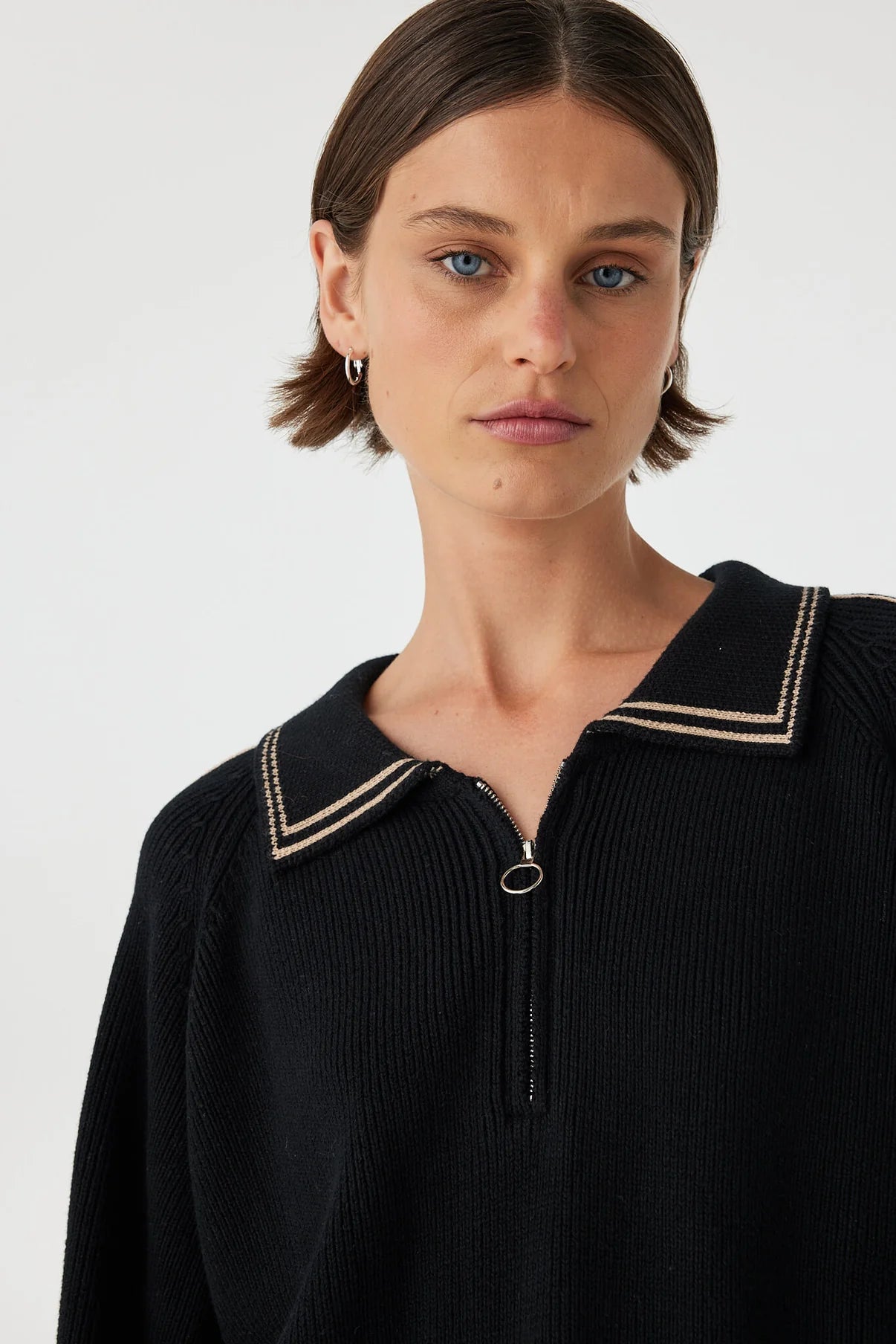 Nella Zip Sweat - Black & Taupe