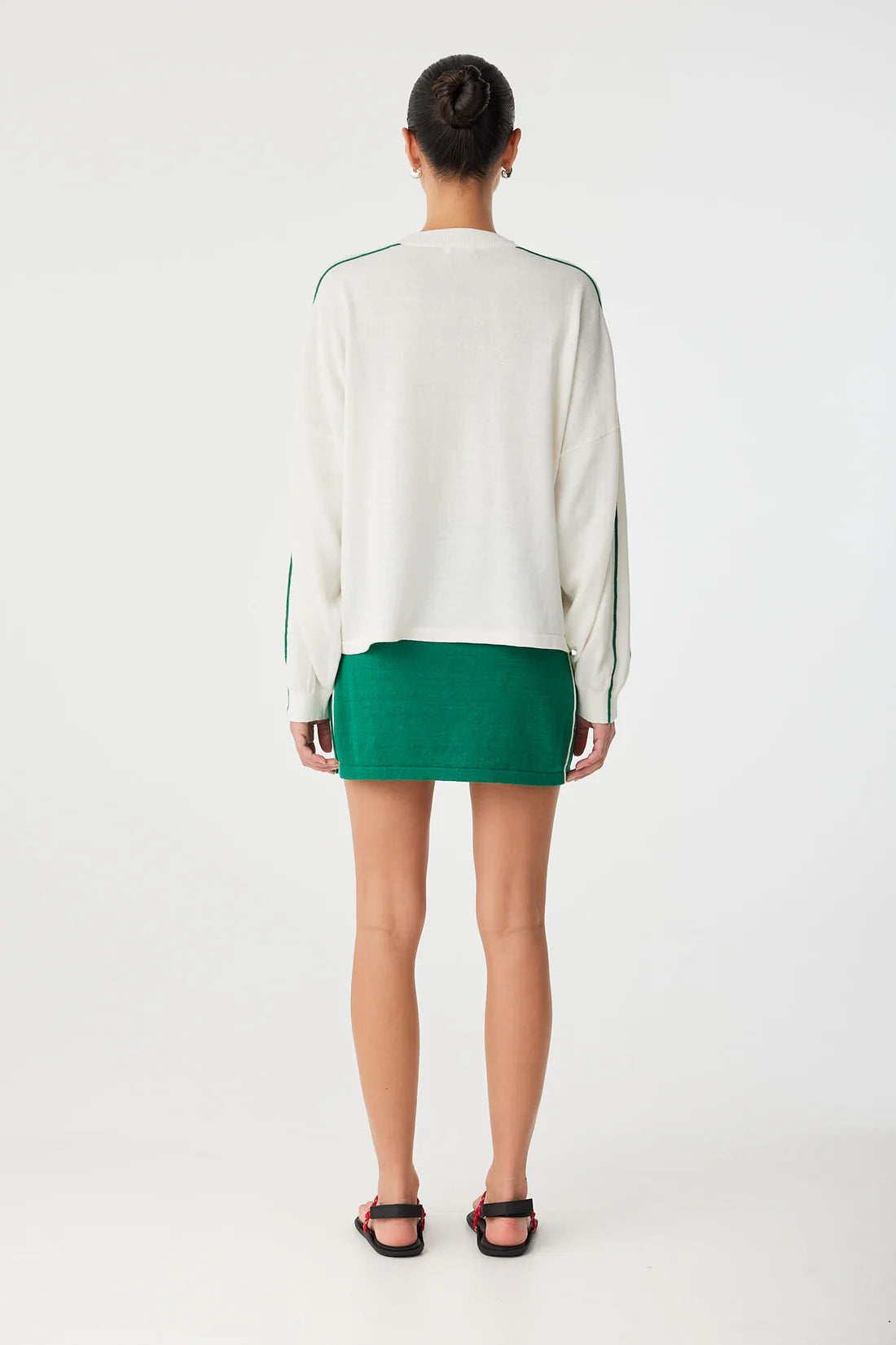 Pippa Long Sleeve Tee - Cream & Palm Green