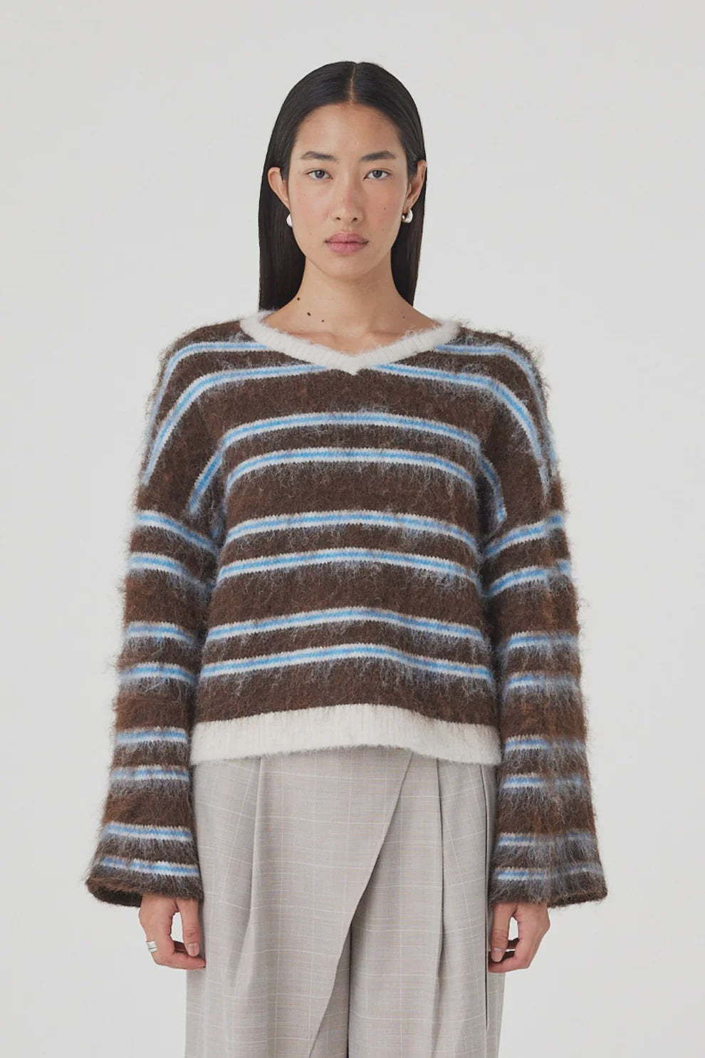 Lucca Knit Sweater - Espresso & Blue Stripe