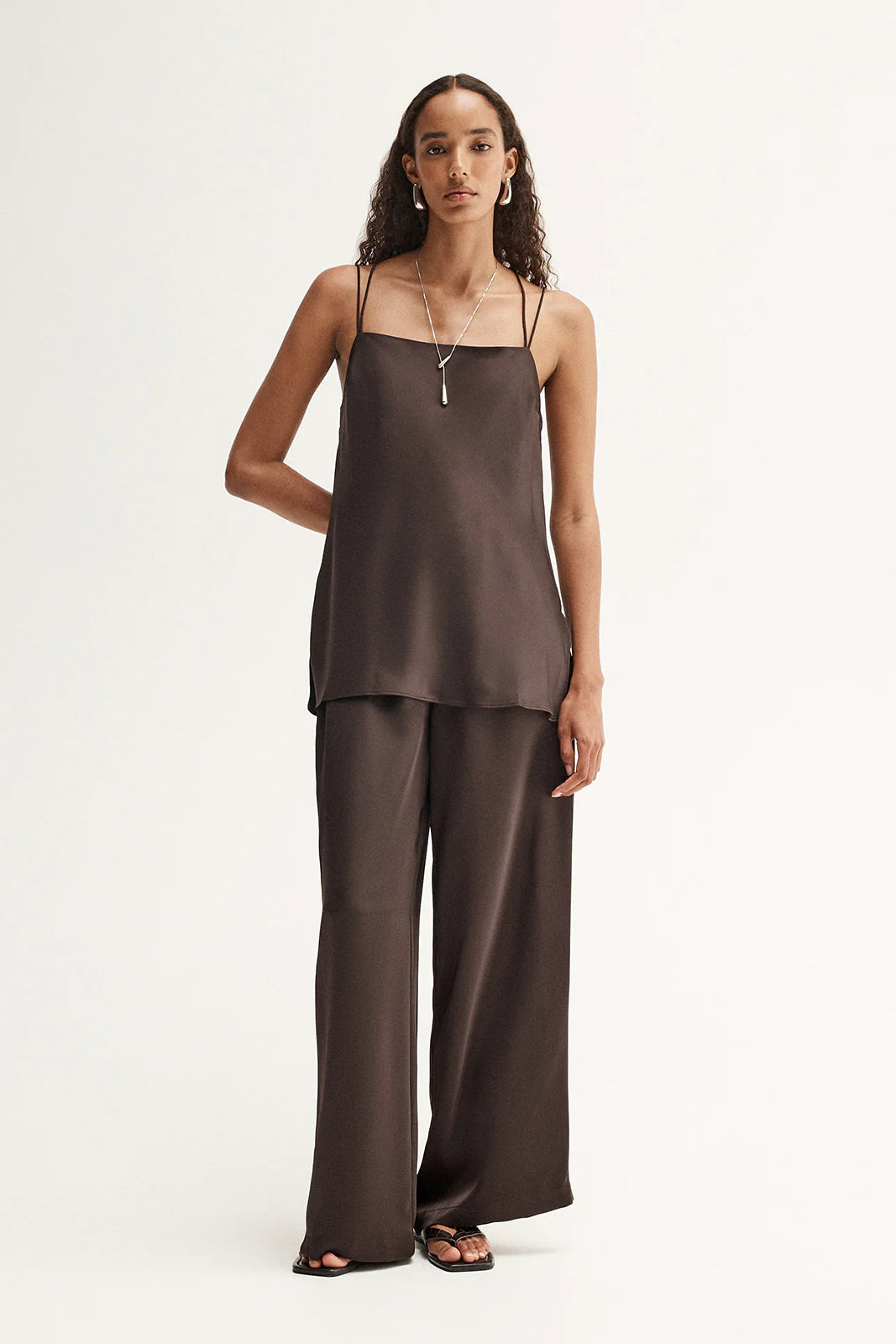 Delaney Satin Top - Chocolate