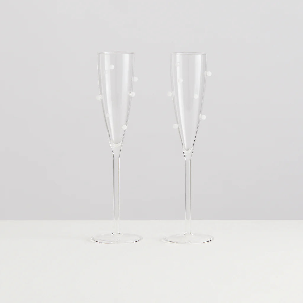 Set of 2 Pomponette Flutes - Clear & White