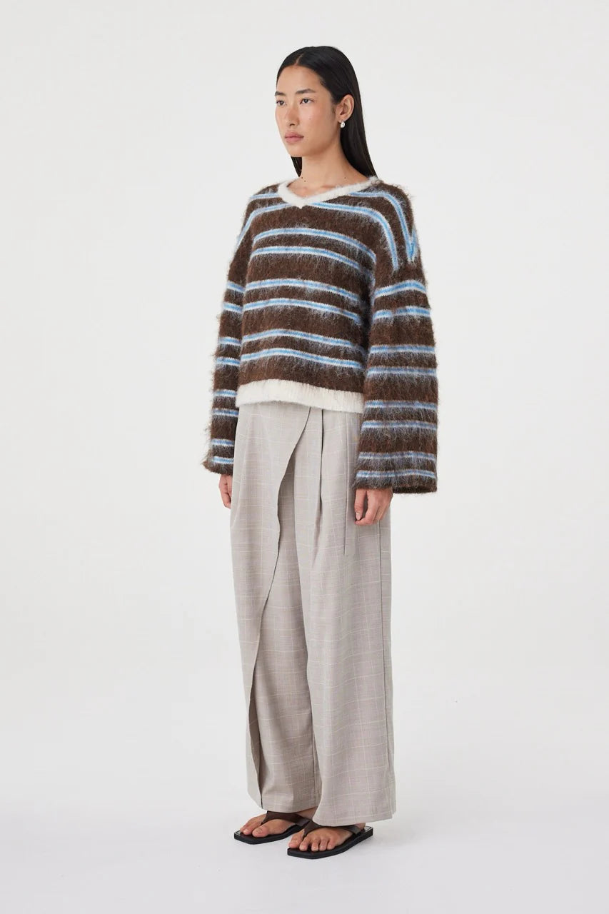Lucca Knit Sweater - Espresso & Blue Stripe