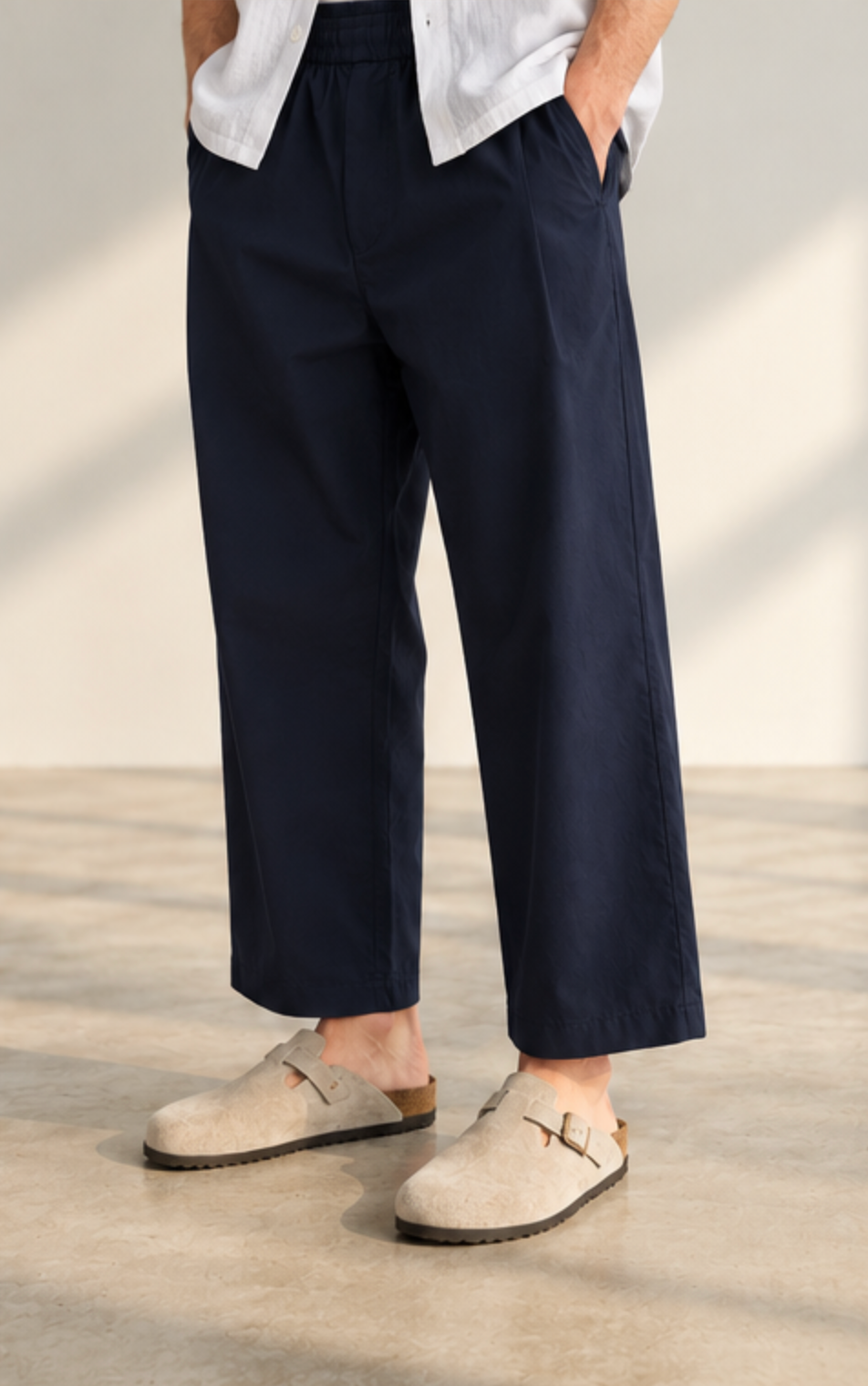 Pleated Cotton Pant - Navy