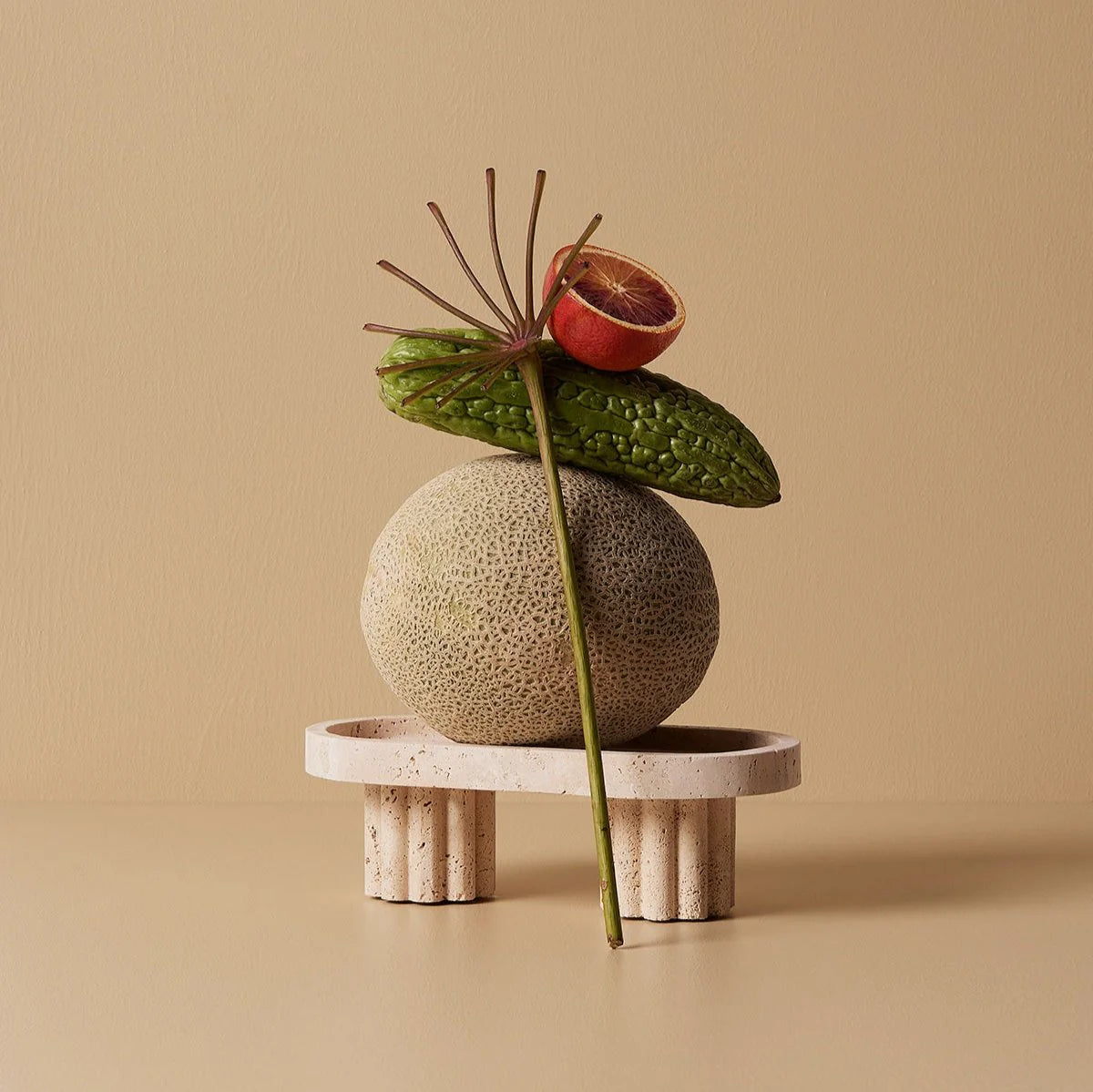 Column Tray - Oval Travertine