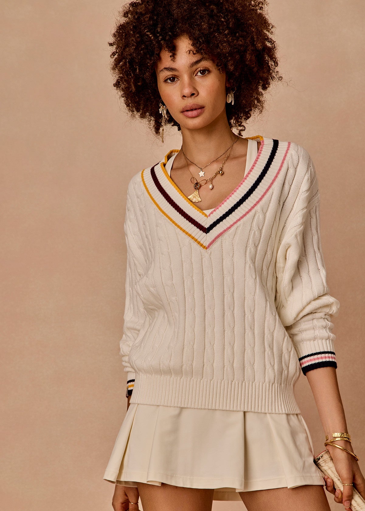 Josette V Neck Sweater - Cream