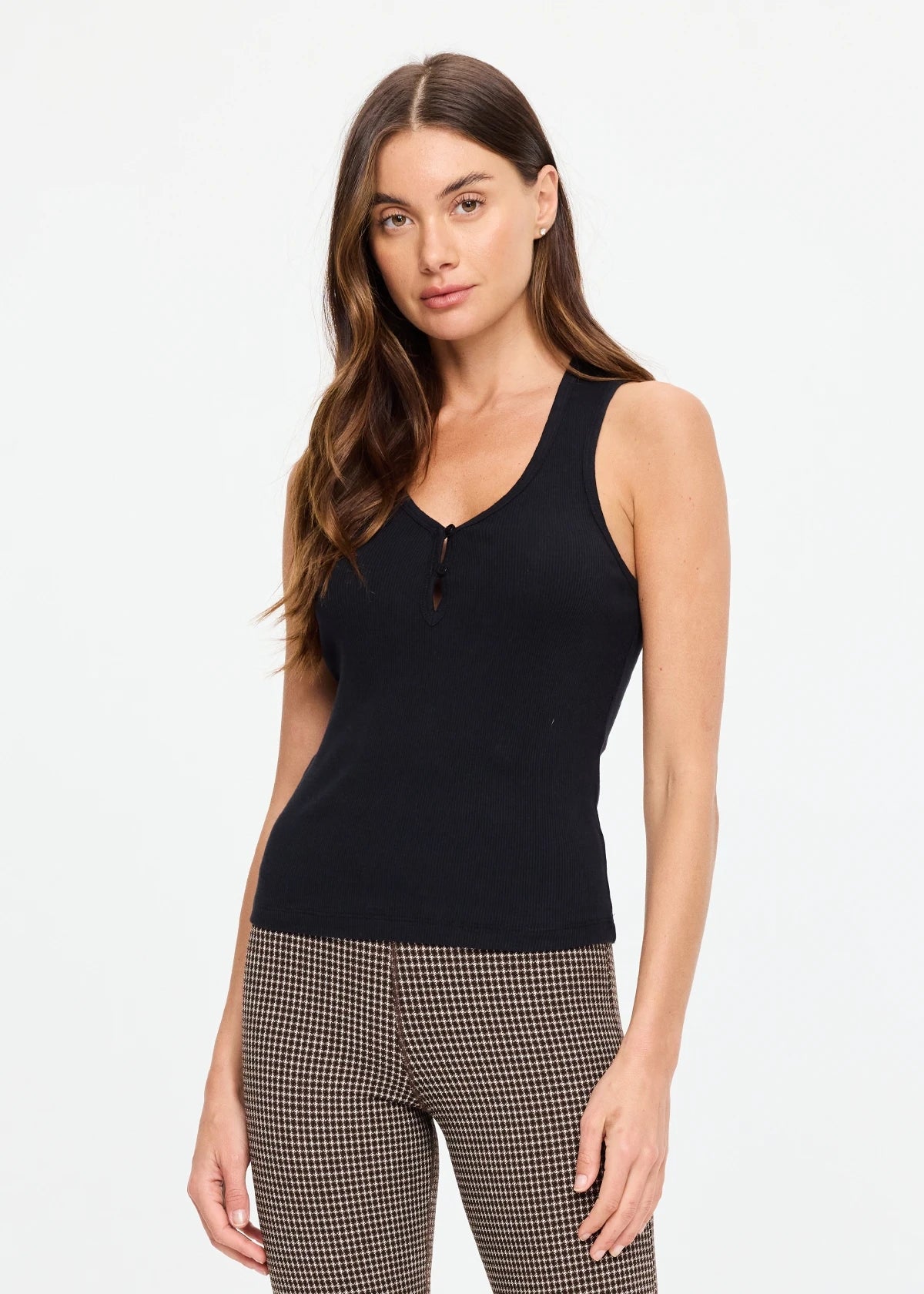 Charli Button Tank Top - Black