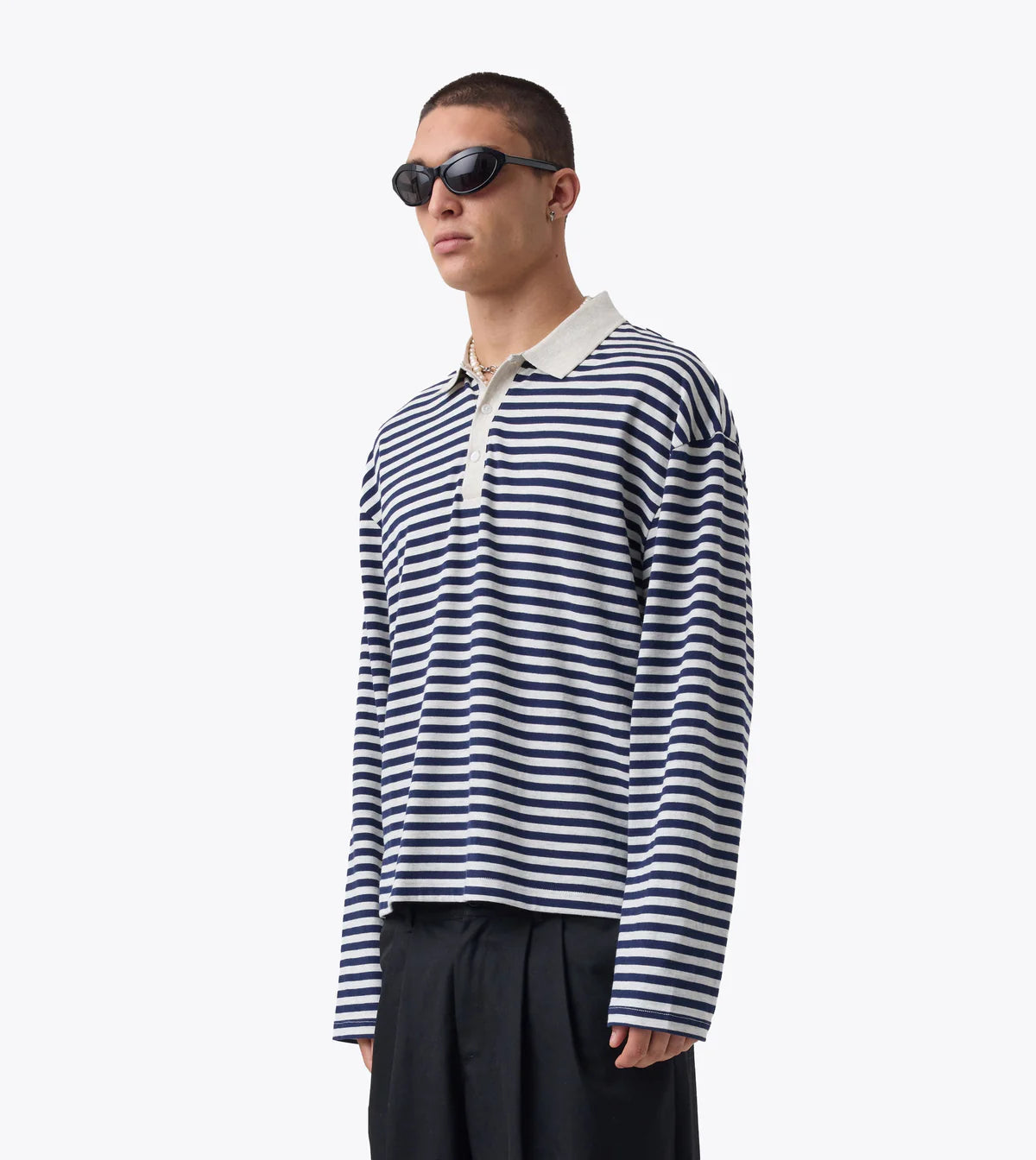 Box Crop Rugby Shirt - Navy Stripe
