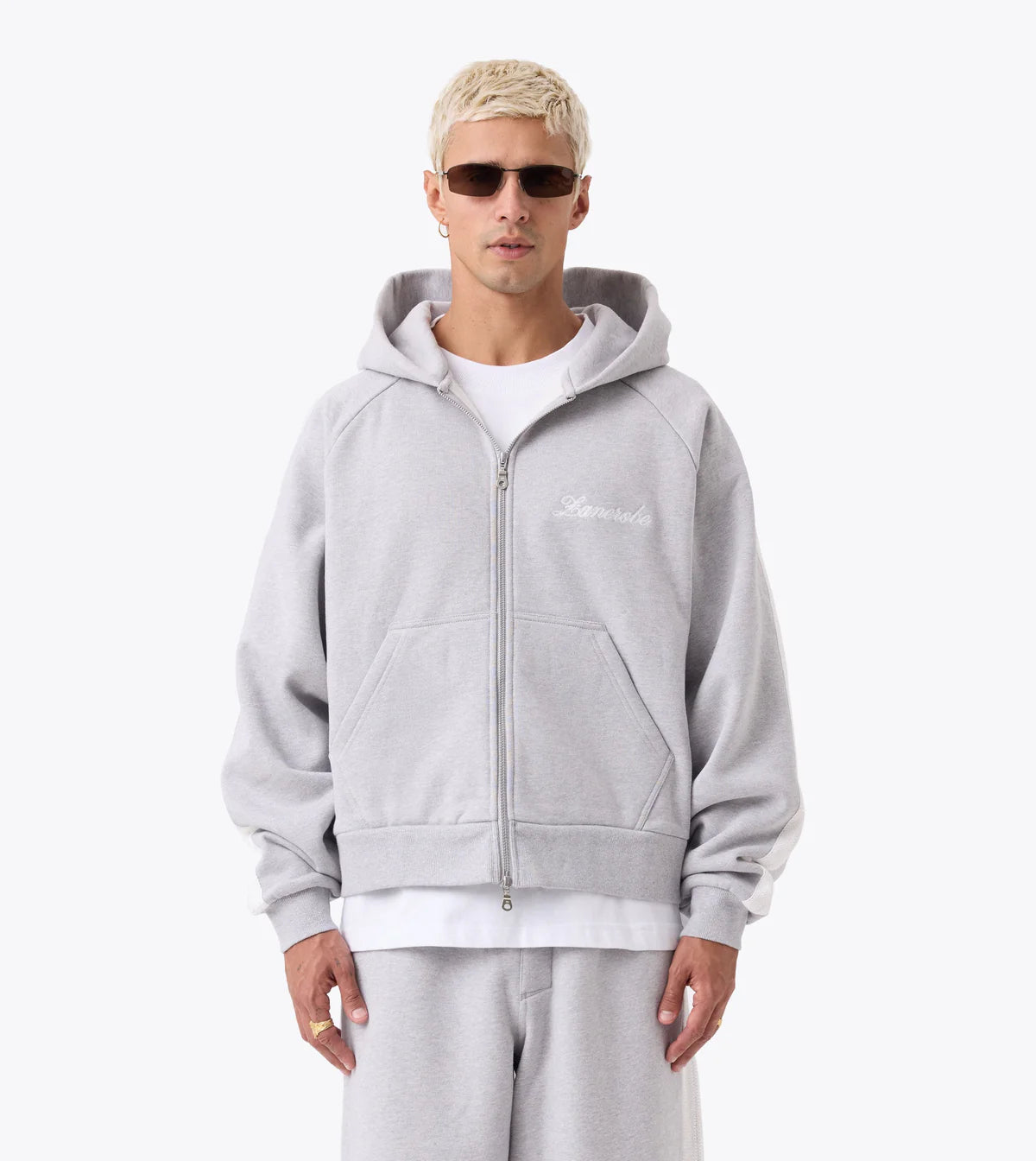 Stitched Box Crop Hood - Grey Marle