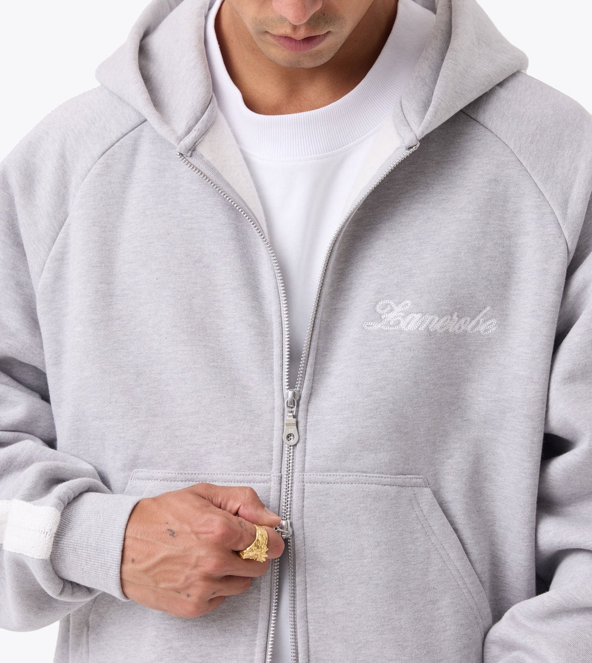 Stitched Box Crop Hood - Grey Marle