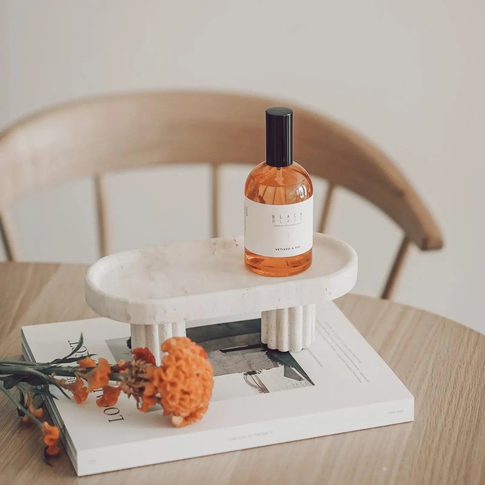 Column Tray - Oval Travertine