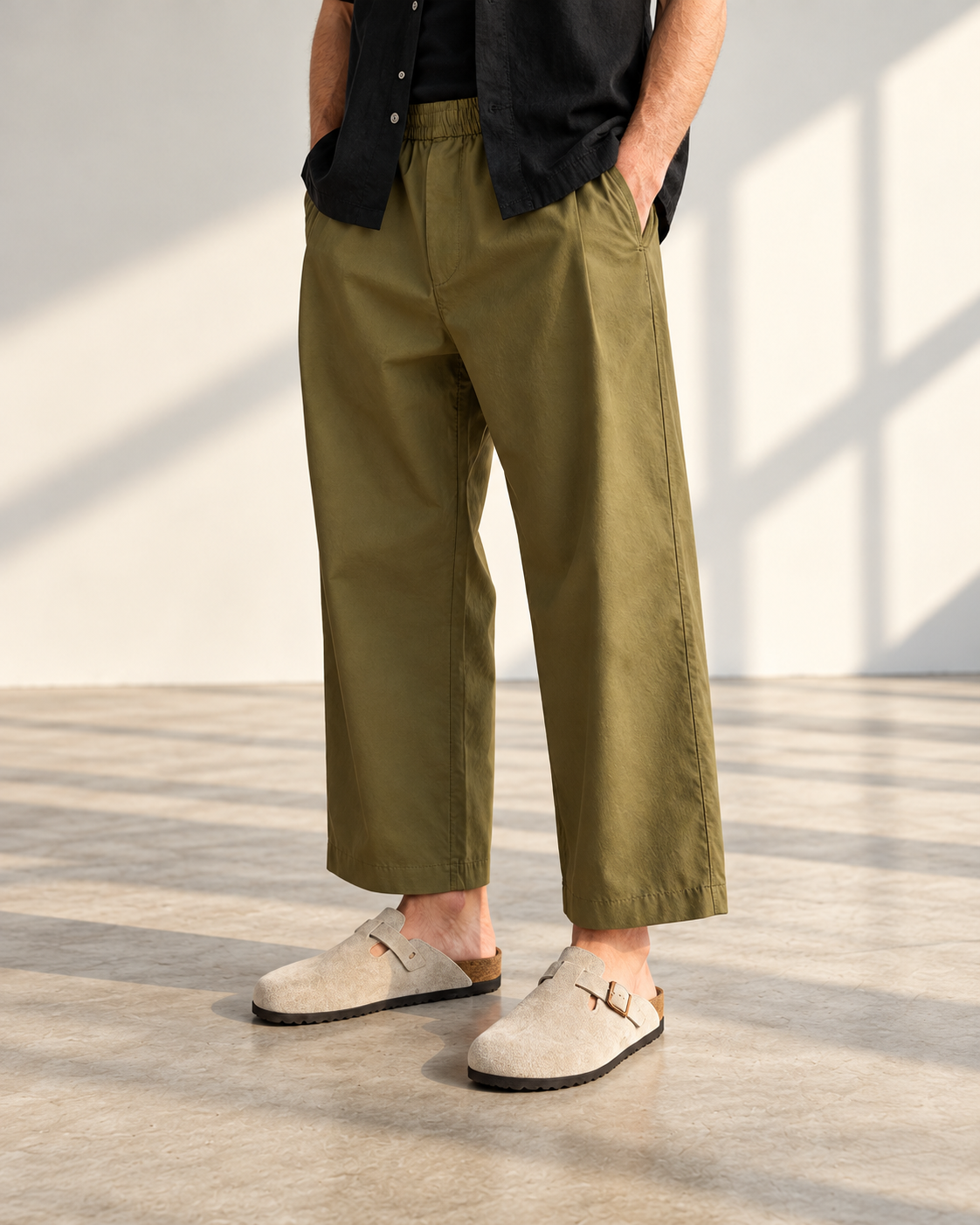 Pleated Cotton Pant - Olive