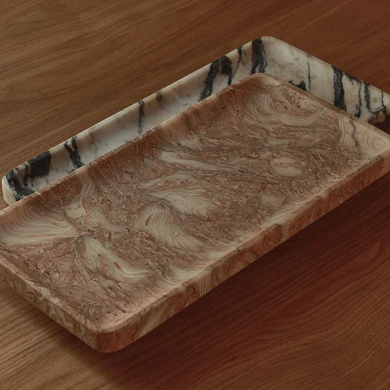 Linea Rectangle Marble Tray - Fossil Pink