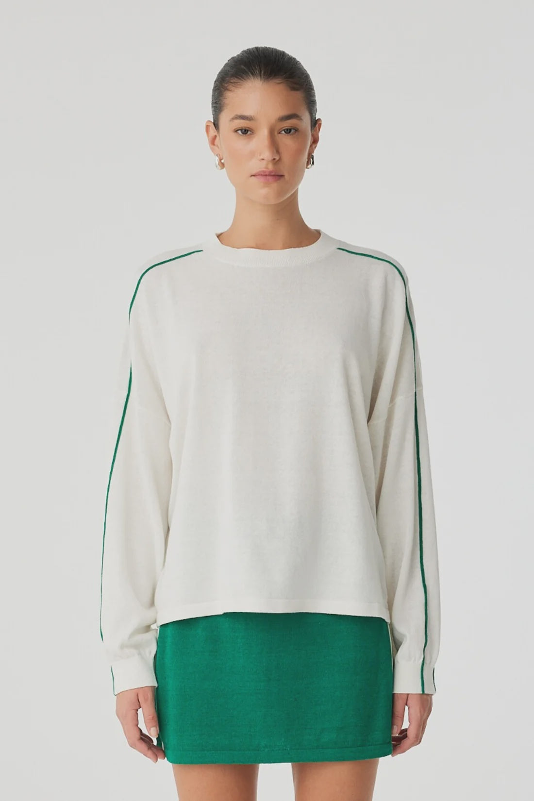 Pippa Long Sleeve Tee - Cream & Palm Green