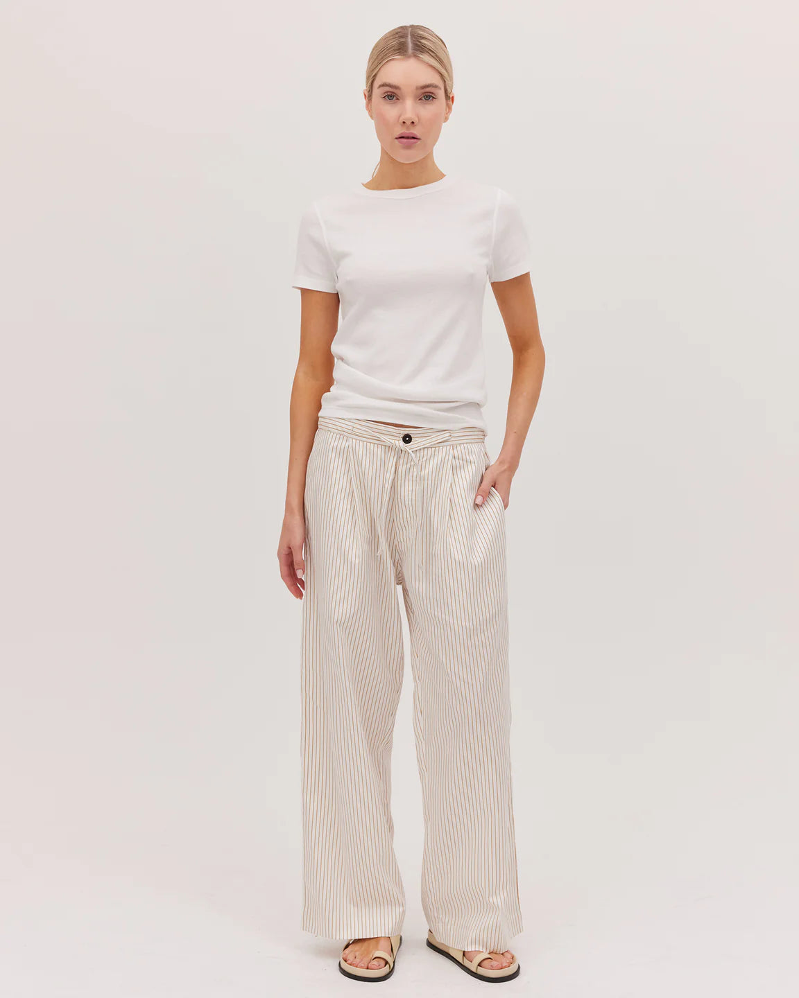 “Drawstring Tailored Pant - Gold Stripe