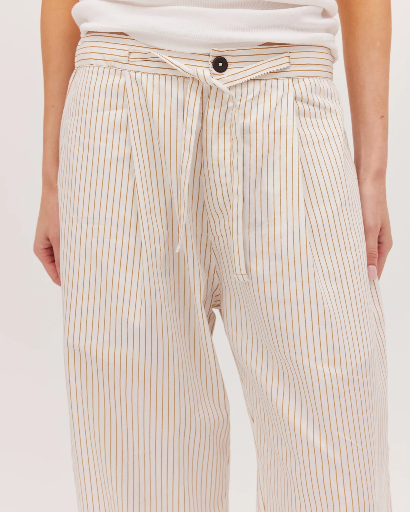 “Drawstring Tailored Pant - Gold Stripe