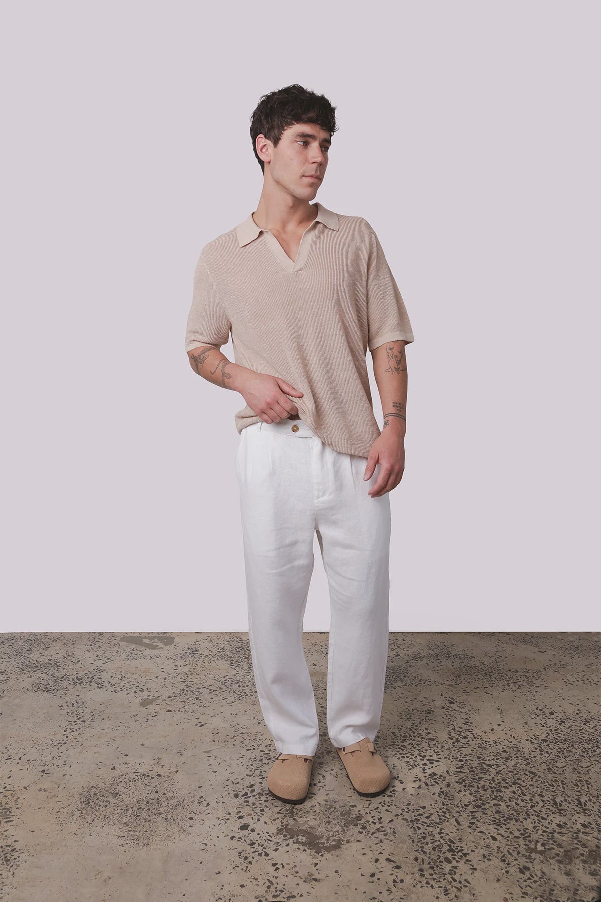 Linen Slack Pant - White