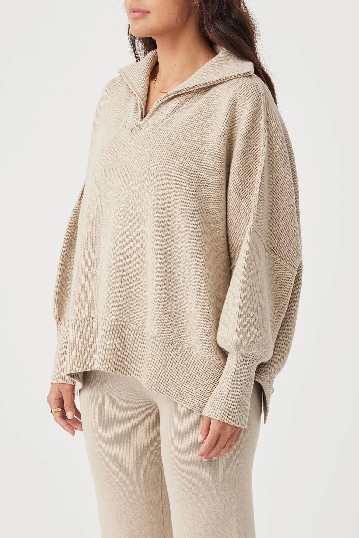 London Zip Sweater - Taupe