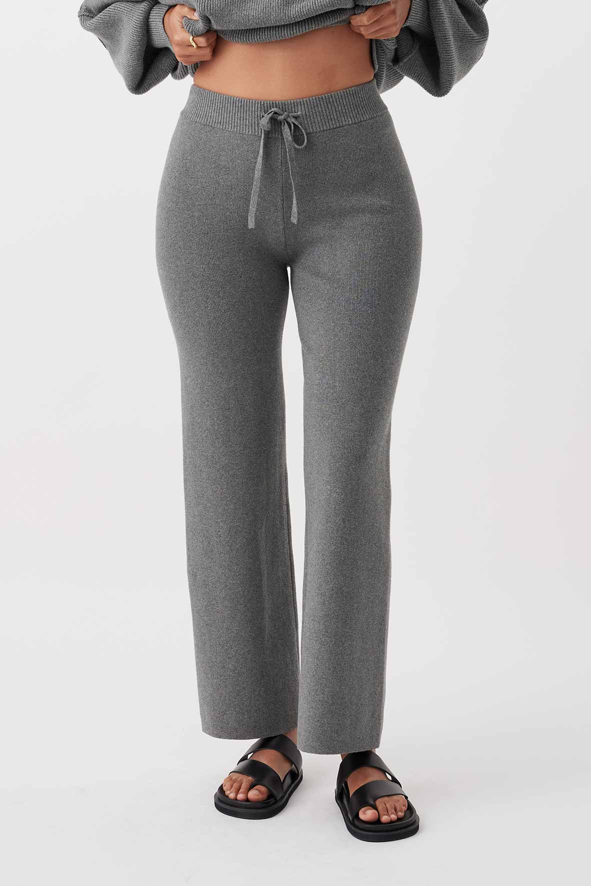 Noa Organic Knit Pant - Dark Grey Marle