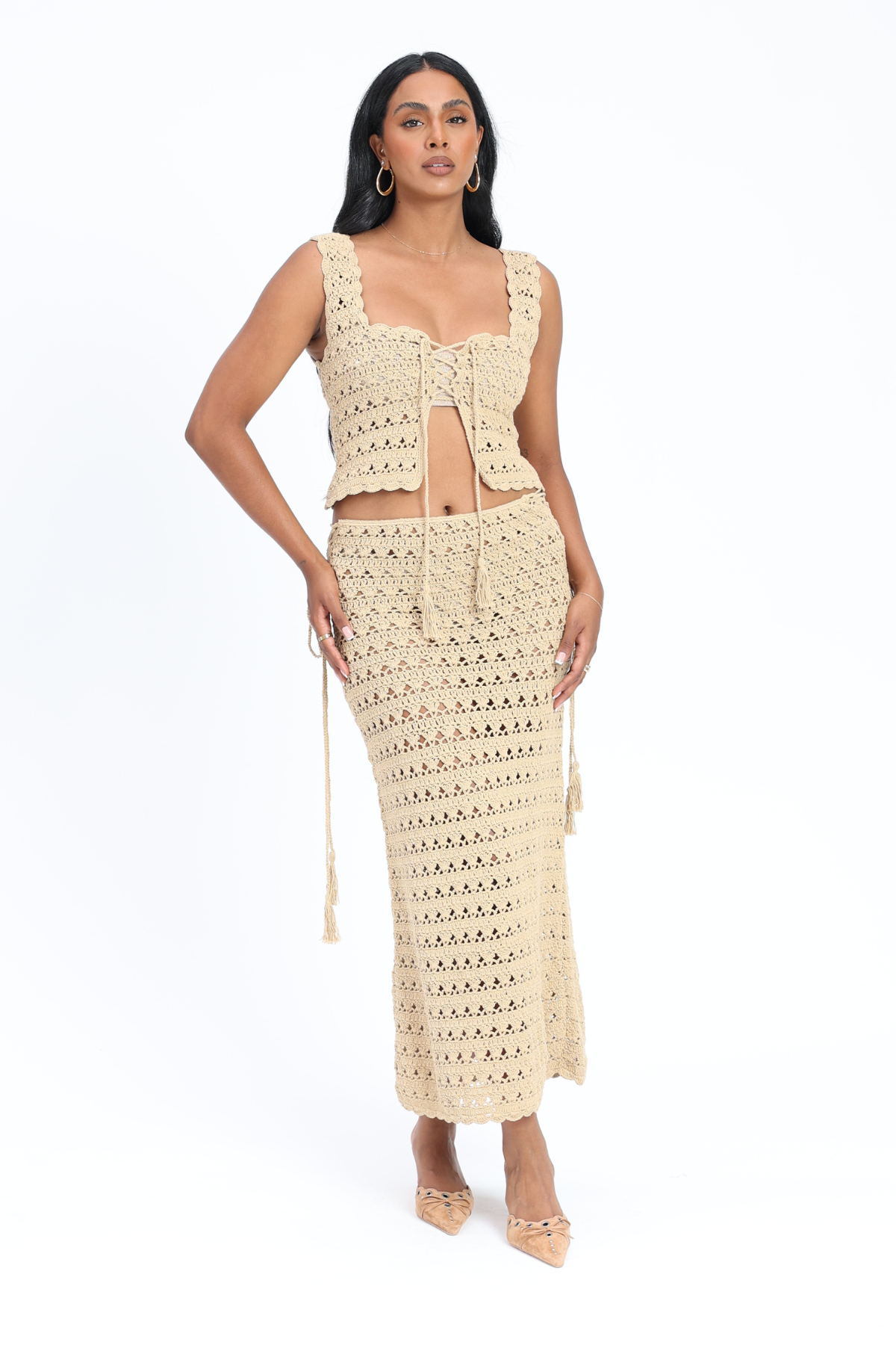 Nina Crochet Maxi Skirt - Sand