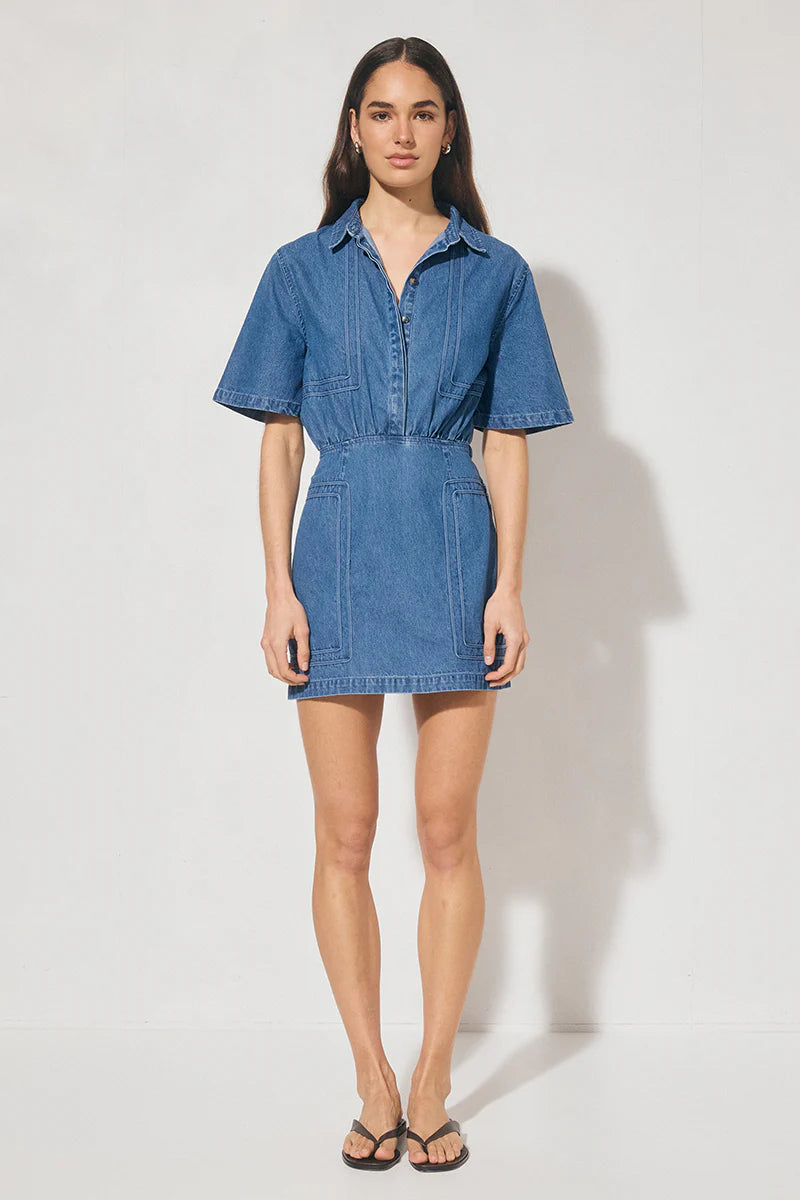 Indigo Denim Mini Dress - Mid Blue
