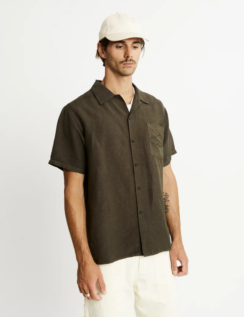 Huck Embroidered S/S Shirt - Fatigue