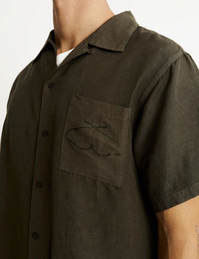 Huck Embroidered S/S Shirt - Fatigue