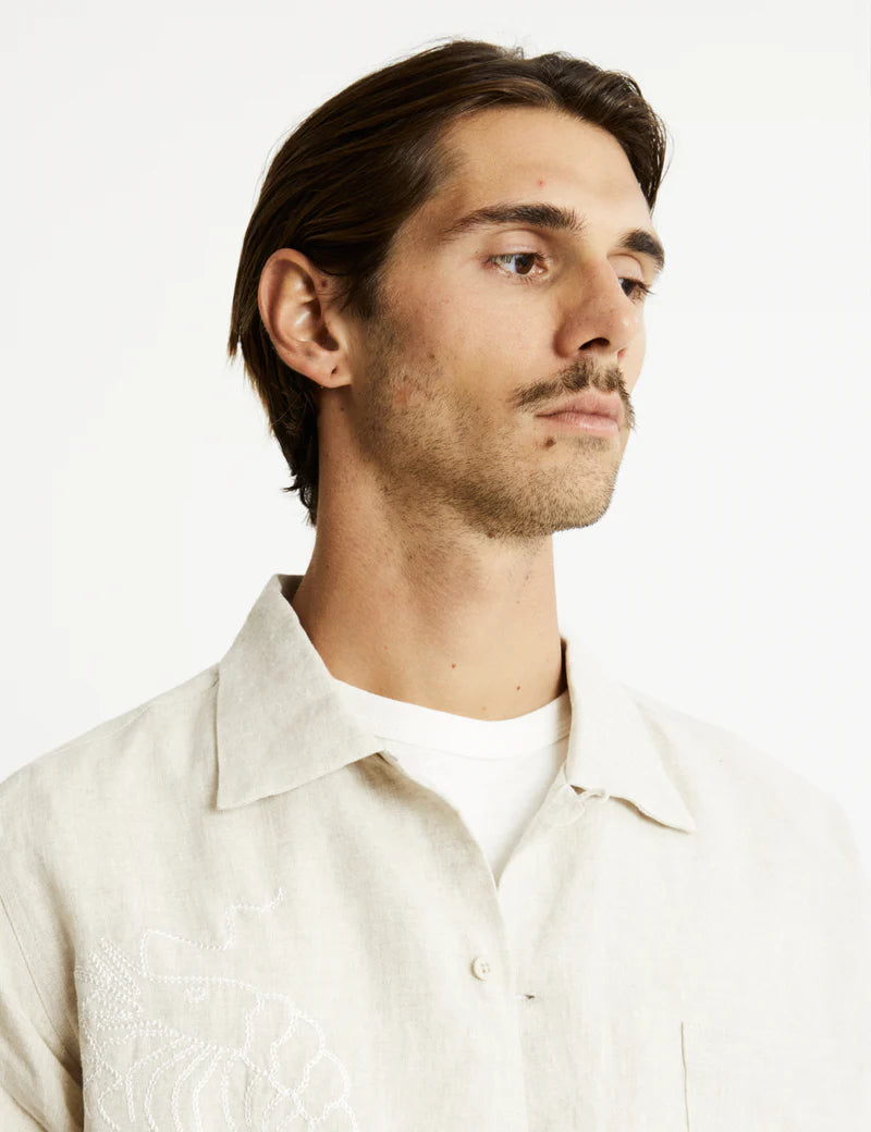 Huck Embroidered S/S Shirt - Natural